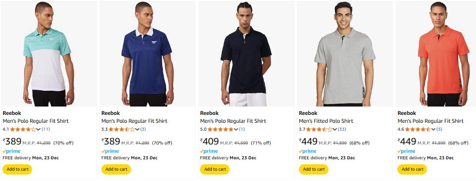 Image of Reebok Men Casual T-shirt Starts @ ₹389