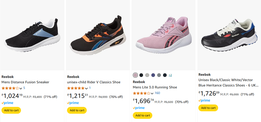 Image of Reebok Men's Footwear starting @ ₹1024 