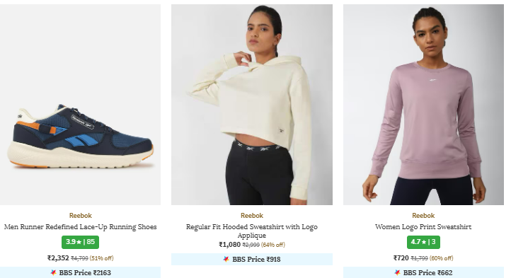 Image of Reebok Men's & Women's Fashion Minimum 50% Discount @ #Ajio 