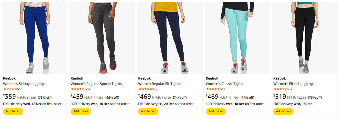 Image of Reebok Women Regular Fit Tights up to 78% Discount