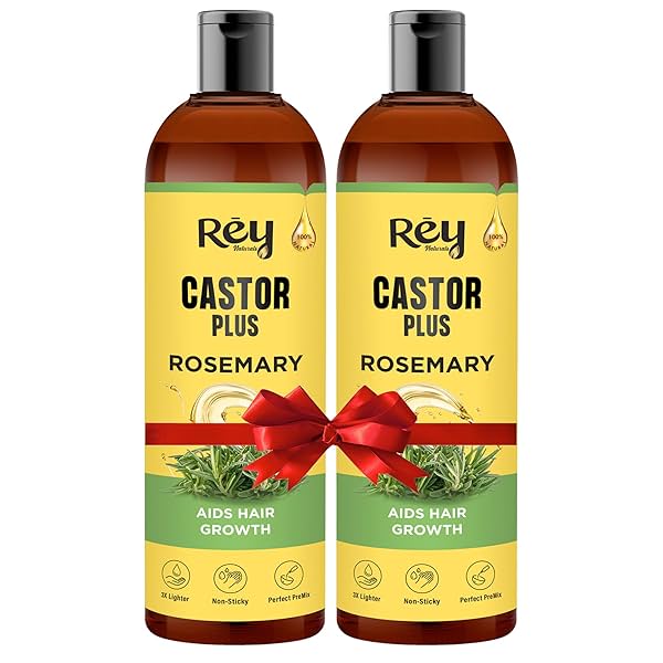 Image of Rey Naturals Cold Pressed Castor and Rosemary Essential Oil ( 200ml *2)