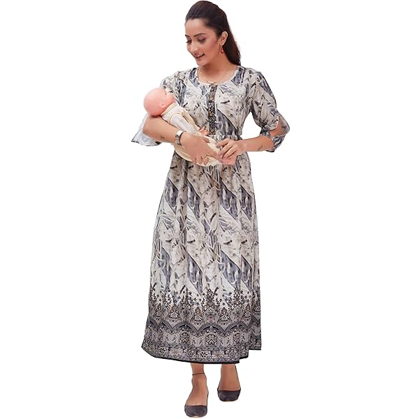 Image of Ritijya Feeding Kurti (Printed Flared Anarkali Maternity Kurta)
