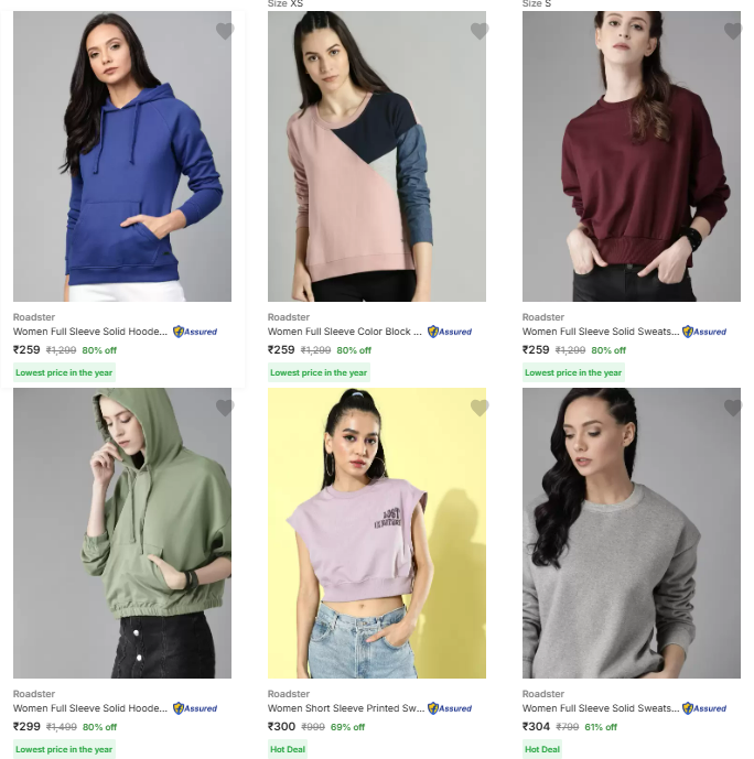 Image of Roadster Brand Women's Sweatshirts @ Up to 80% Discount