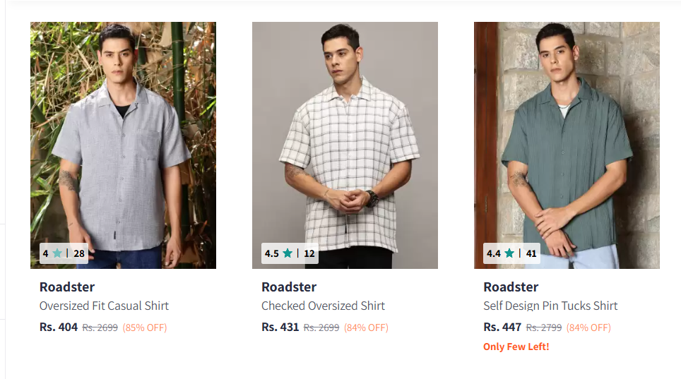 Image of Roadster Casual Shirts for Men Minimum 80% Discount 