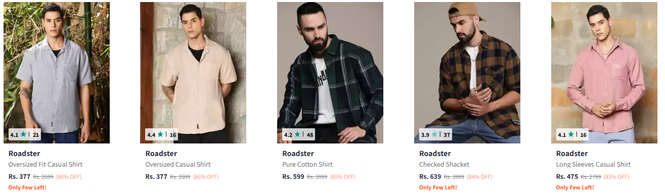 Image of Roadster Casual Shirts for Men up to 86% Discount