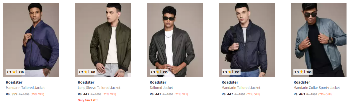 Image of Roadster Jackets for Men minimum 75% Discount