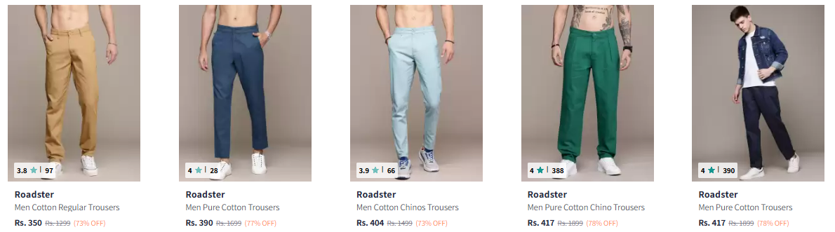 Image of Roadster Men Cotton Regular Trousers starting @ ₹350