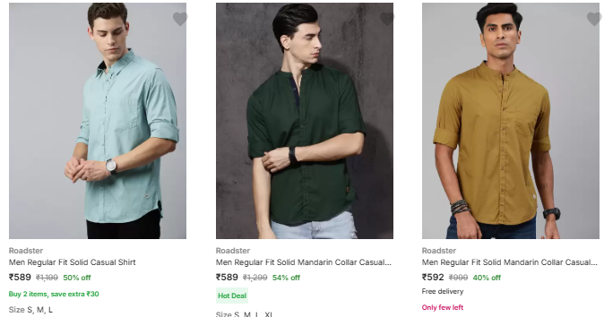 Image of Roadster Men Fashion Shirt Starts @ ₹494