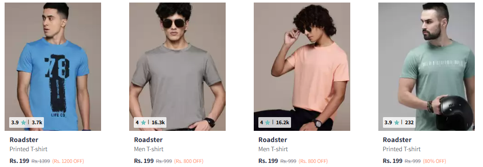 Image of Roadster Men Printed T-shirt Starting at ₹199