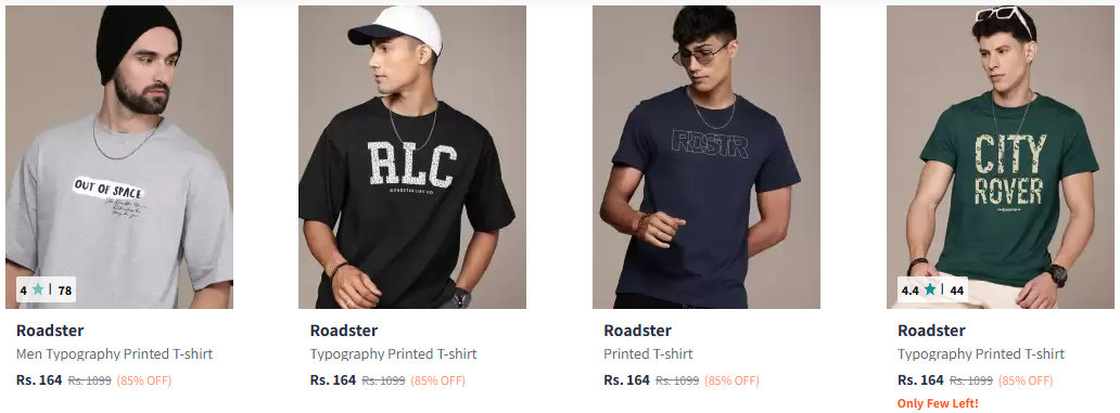 Image of Roadster Men Relaxed Fit T-shirt at Minimum 80% Discount 