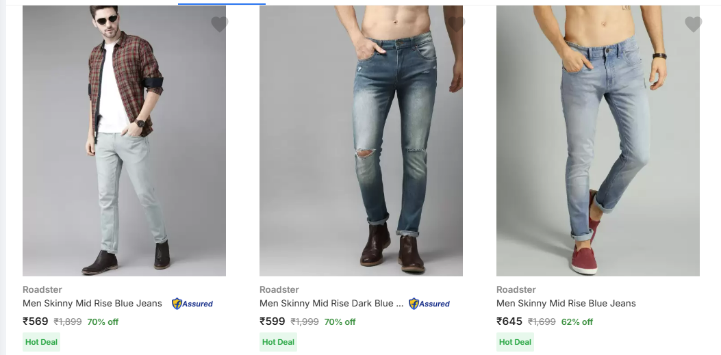 Image of Roadster Men Skinny Mid Jeans Minimum 60% Discount Starting at just ₹569 