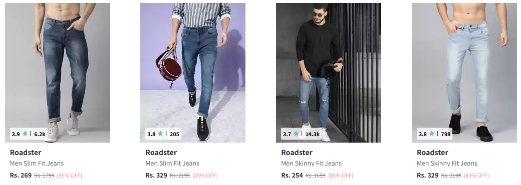 Image of  Roadster Men Slim Fit Jeans up to 85% Discount 