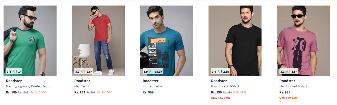 Image of Roadster Men T-shirts starting at ₹189