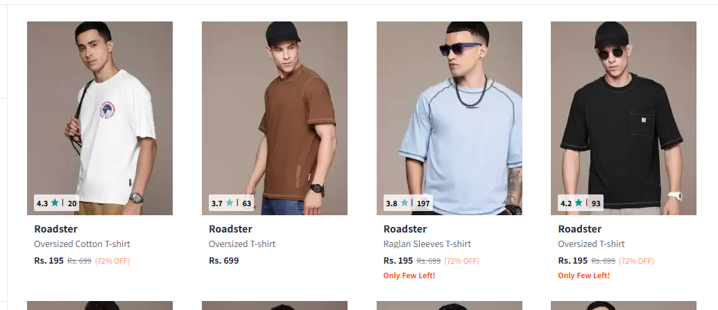 Image of Roadster Men oversized T shirts starting at just ₹195