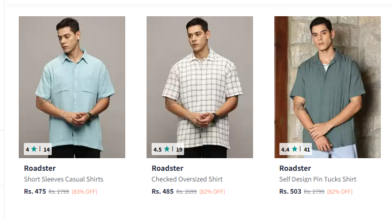 Image of Roadster Men's Casual Shirts Minimum 80% Discount 