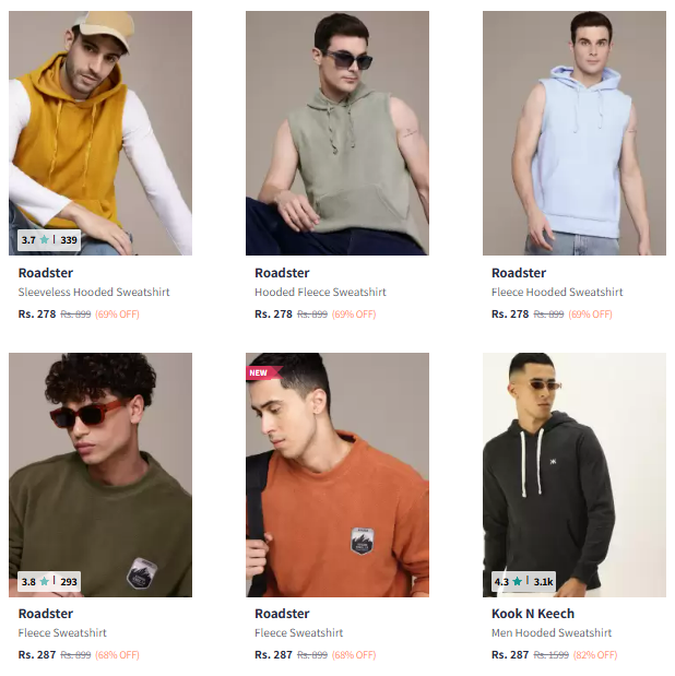 Image of Roadster Men’s Casual T-shirt @ Minimum 60% Discount