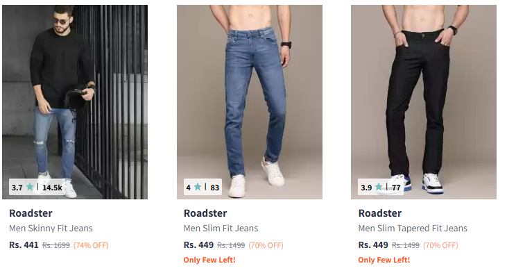 Image of Roadster Men's Skinny Fit Distressed Stretchable Jeans. Starting Price @₹399 