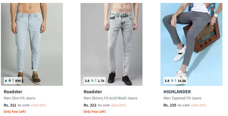 Image of Roadster Men's Slim Tapered Fit Stretchable Jeans. Starting Price @₹311 