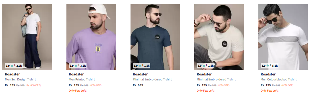 Image of Roadster Men's T-Shirts upto 80% Discount