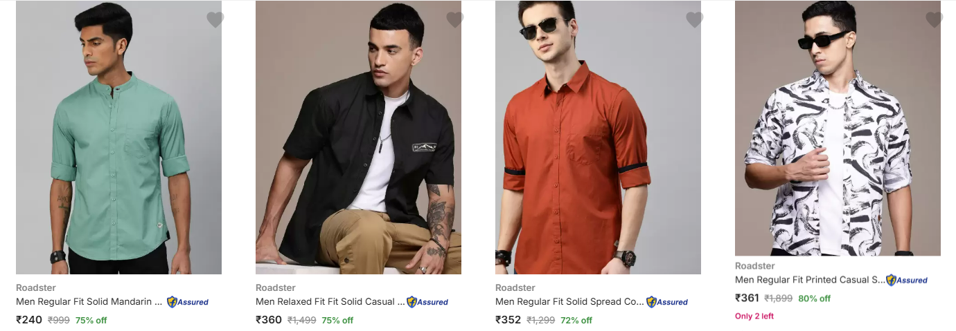 Image of Roadster Solid & Printed Shirt for Men Starting at ₹240