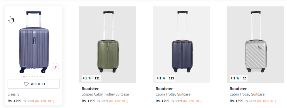 Image of Roadster String Hard-Sided 360-Degree Rotation Cabin Trolley Suitcase - Volume 33 L Starting @ ₹1299