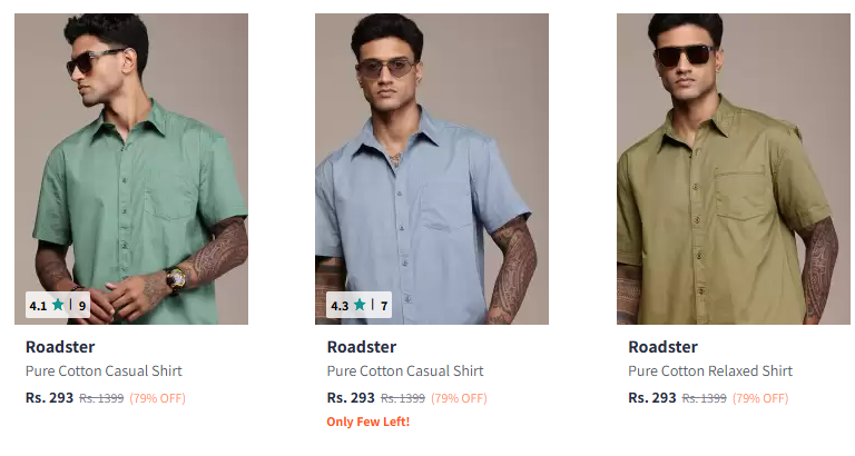 Image of Roadster The Life Co. Drop-Shoulder Relaxed Fit Pure Cotton Casual Shirt Starting Price @₹293 