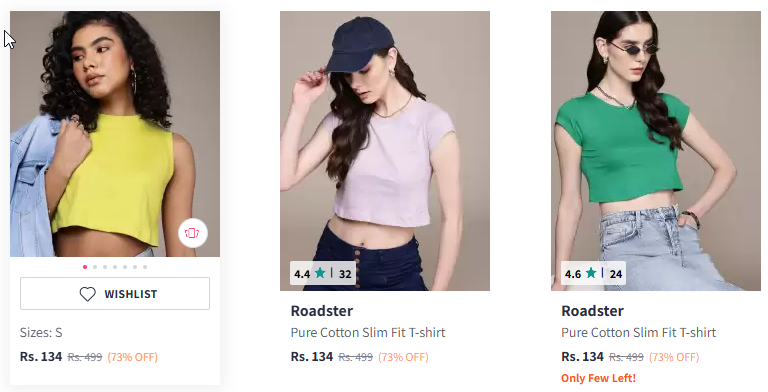 Image of Roadster The Life Co. Pure Cotton Sleeveless Crop T-shirt Starting Price @₹134