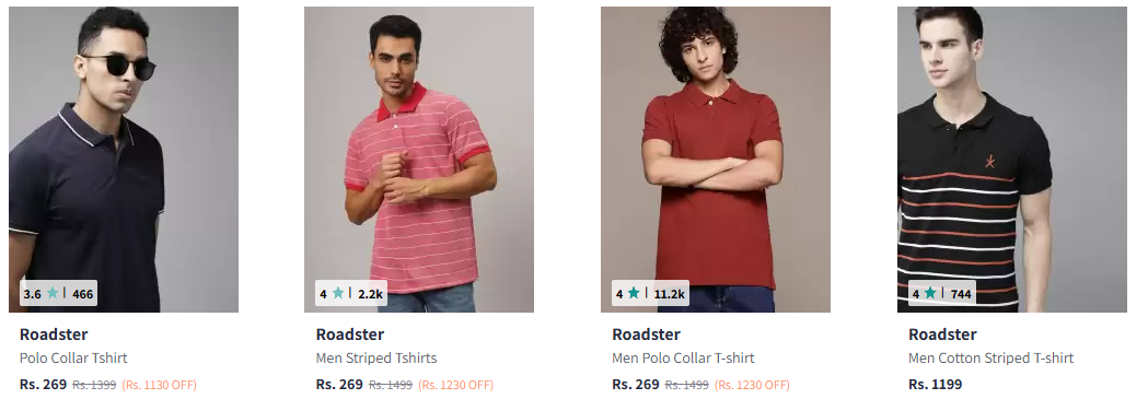 Image of Roadster The Lifestyle Co Collar Cotton T-shirt Starting at ₹269