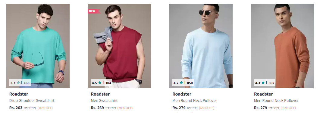 Image of Roadster The Lifestyle Co. Drop-Shoulder Sweatshirt Starting at ₹263 @ #Myntra 