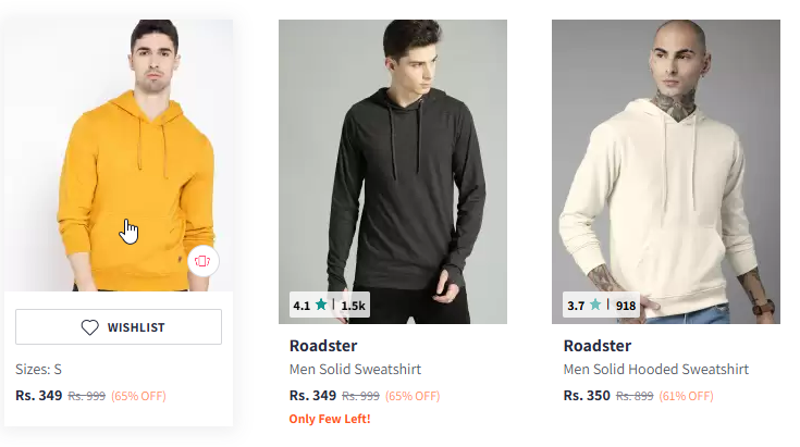 Image of Roadster The Lifestyle Co Men Hooded Sweatshirt Starting Price @₹349