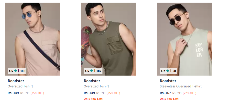 Image of Roadster The Lifestyle Co. Men Oversized T-shirt Starts Price @ ₹149