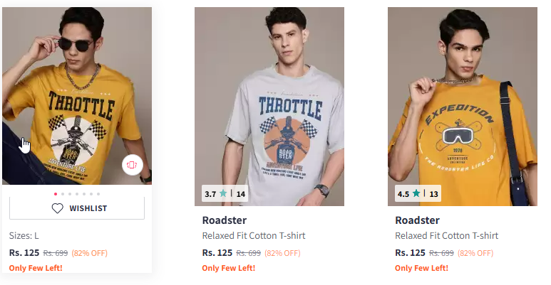 Image of Roadster The Lifestyle Co. Men Printed Relaxed Fit Pure Cotton T-shirt Starting Price @₹125 