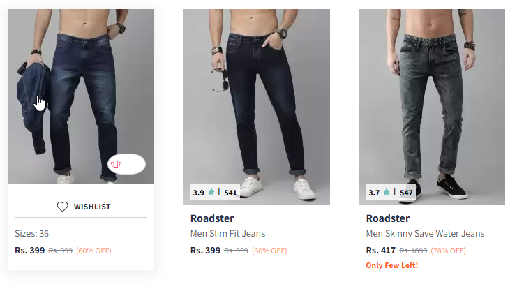 Image of Roadster The Lifestyle Co. Men Slim Fit Light Fade Stretchable Jeans Starting Price @₹399