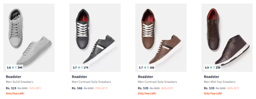 Image of Roadster The Lifestyle Co Men Solid Sneakers Starting Price @₹519