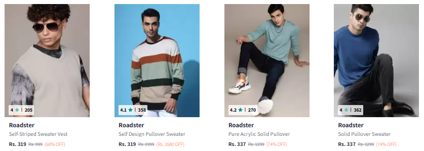 Image of Roadster The Lifestyle Co Men's Pullover Sweater at Minimum 80% Discount