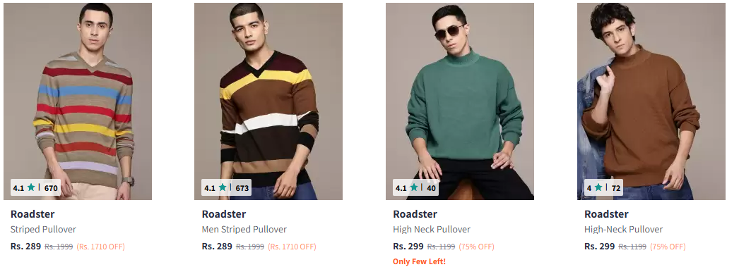 Image of Roadster The Lifestyle Co. V Neck Pullover Starting at ₹289