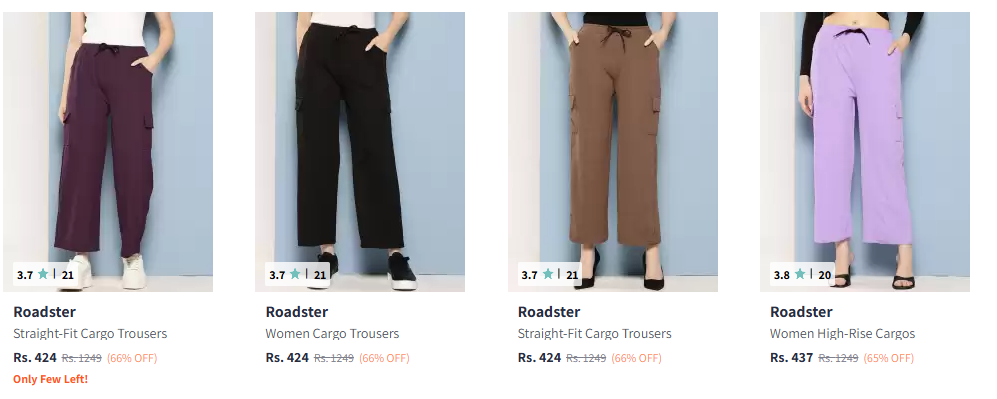 Image of Roadster The Lifestyle Co Women Straight-Fit Cargo Trousers Starting At @₹339