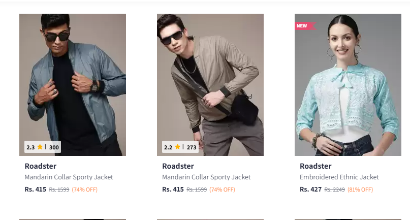 Image of Roadster Unisex jackets Minimum 80% Discount 