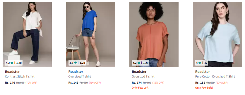 Image of Roadster Women Fashion T-shirt Starting @ ₹146