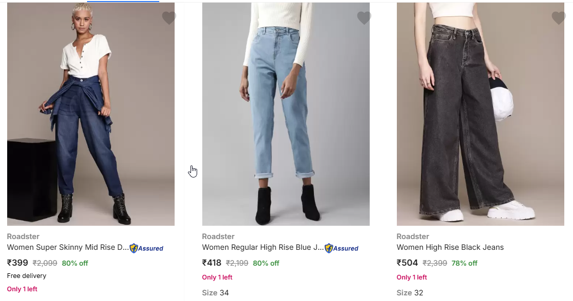 Image of Roadster Women Jeans Starts Price @ ₹399