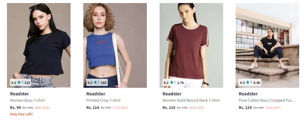 Image of Roadster Women T-shirt Start from ₹99