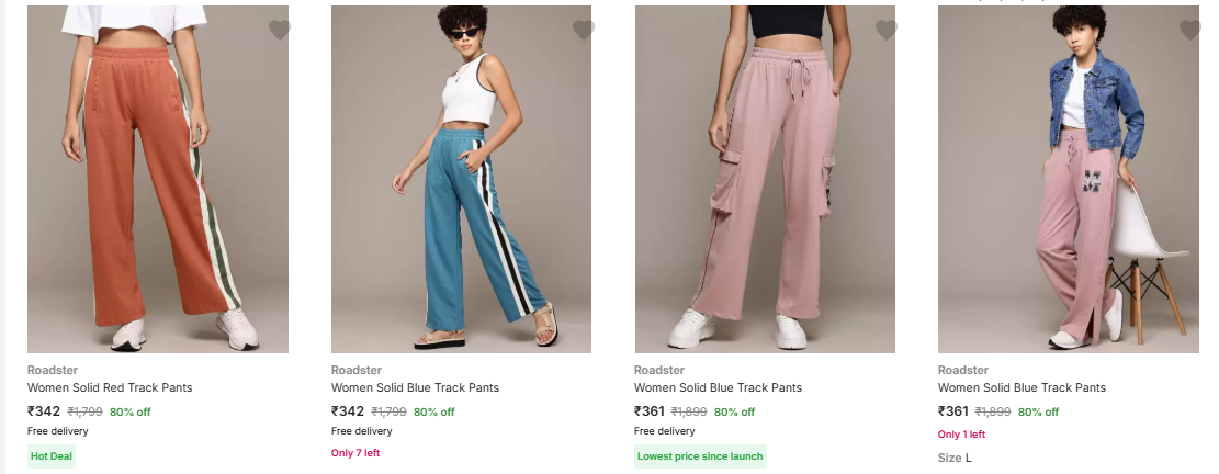 Image of Roadster Women Track Pants flat 80% Discount