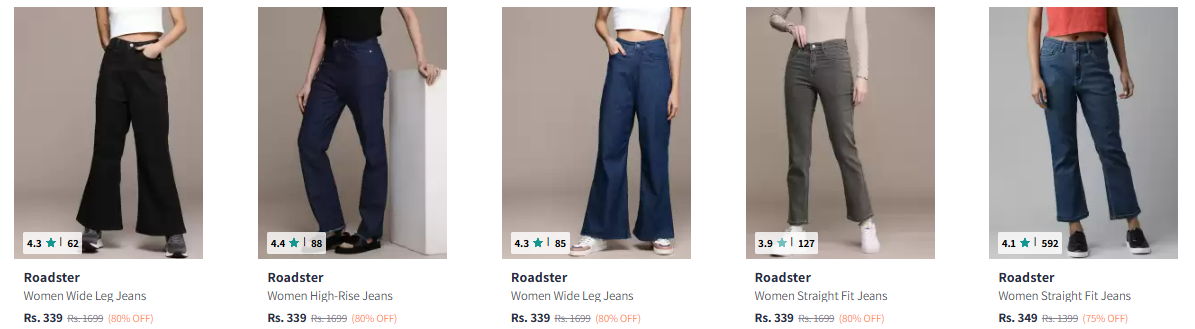 Image of Roadster Women Wide Leg Jeans starting @ ₹339