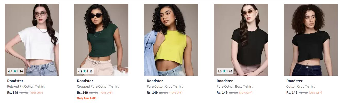 Image of Roadster Women's T-Shirts minimum 70% Discount