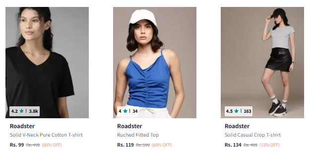 Image of Roadster Women's T-Shirts upto 80% Discount