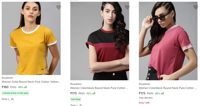 Image of Roadster Women's T-shirts minimum 70% Discount