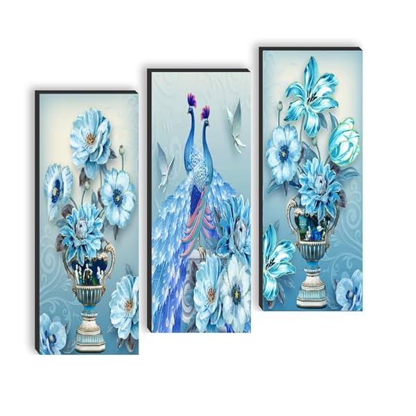 Image of SAF Peacock Flower Pot Wall Paintings Set of 3