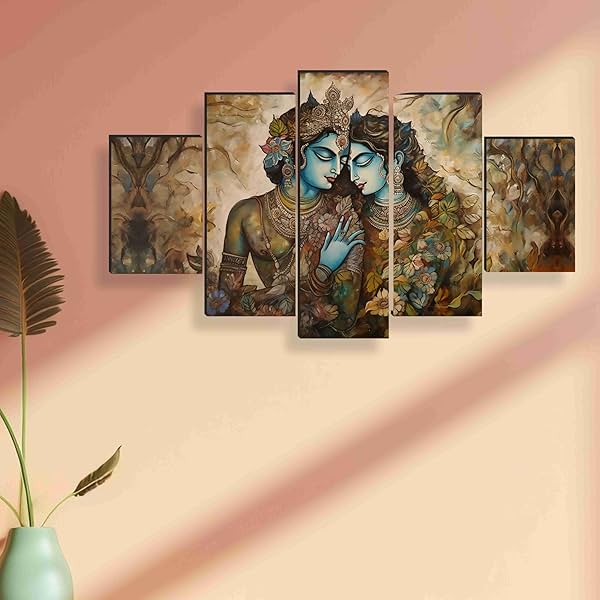 Image of SAF Radha krishna Paintings for Wall Decoration Set Of Five 76.2 cm x 45 cm