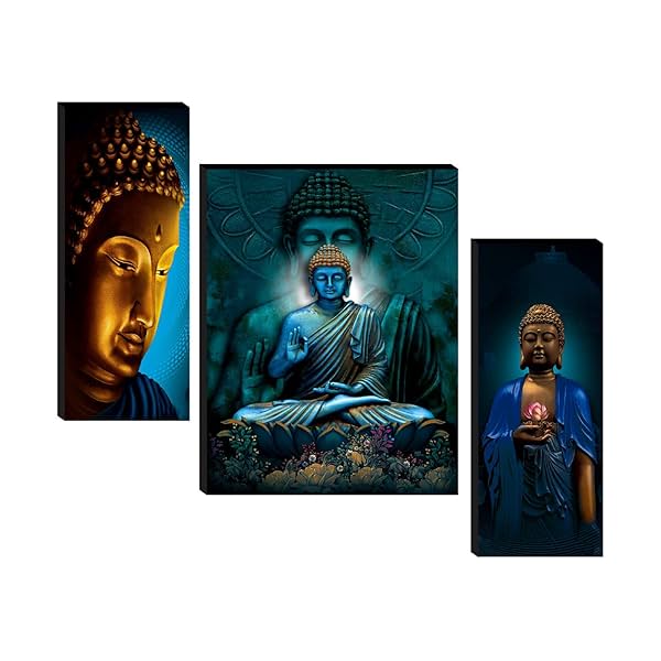 Image of SAF paintings SAF-JM31045 Buddha Wall Painting with Frame for Home Decor (Set of 3, 12