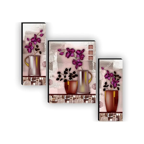 Image of SAF paintings Set of 3 Preety Purple Flower Pot UV Textured Paintings 